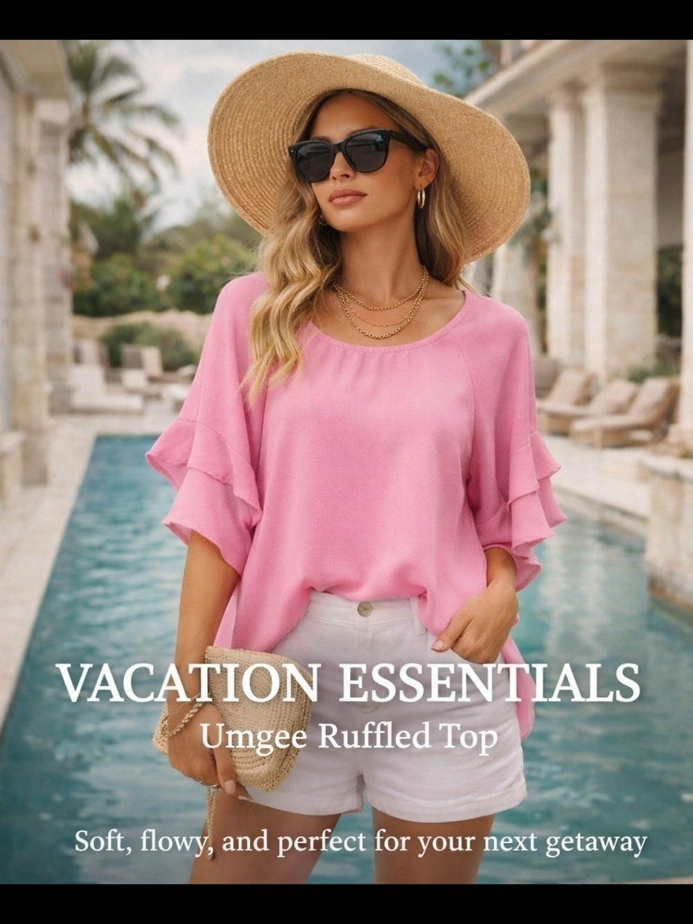 Umgee Pink Ruffle Sleeve Blouse